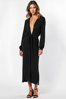Load image into Gallery viewer, Black Deep V-Neck Long Black Tie Dress with Long Sleeves