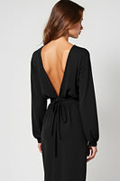 Load image into Gallery viewer, Black Deep V-Neck Long Black Tie Dress with Long Sleeves