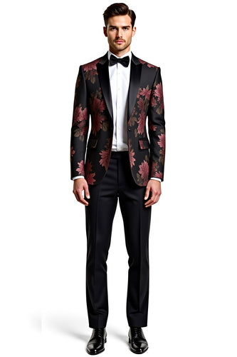 Black Flower Notch Lapel One Button 2 Piece Prom Suits