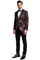 Load image into Gallery viewer, Black Flower Notch Lapel One Button 2 Piece Prom Suits