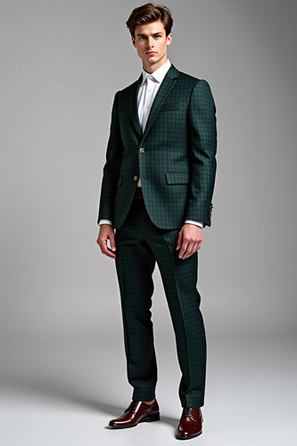 Dark Green Notch Lapel Two Button 2 Piece Prom Suits