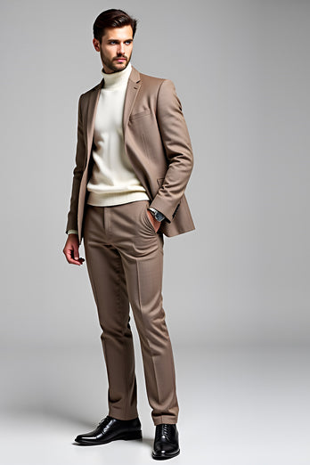 Khaki Notch Lapel Two Button 2 Piece Prom Suits