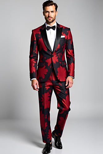 Dark Red Notch Lapel One Button 2 Piece Prom Suits