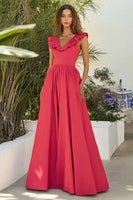 Load image into Gallery viewer, Red A Line Pleated Long Formal Dress with Ruffles