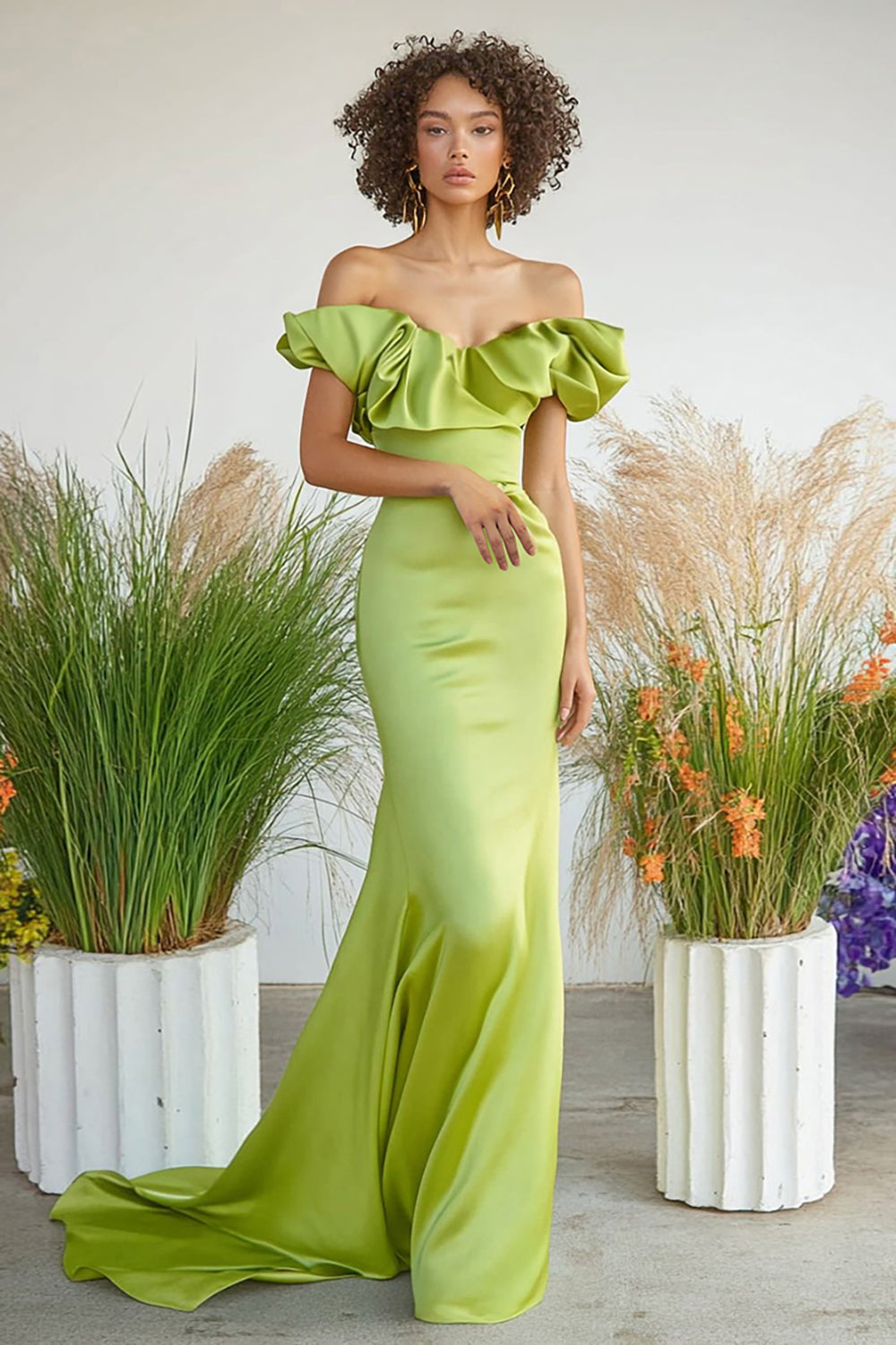 Queendancer Women Lemon Dreen Off the Shoulder Satin Formal Dress ...