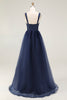 Load image into Gallery viewer, Navy A Line Tulle Spaghetti Straps Long Prom Dress