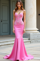 Load image into Gallery viewer, Pink Mermaid Long Satin Prom Dress with Appliques