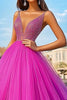 Load image into Gallery viewer, Sparkly Fuchsia Ball Gown Tulle Long Prom Dress with Beading