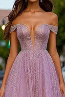 Load image into Gallery viewer, Sparkly Dusty Rose A Line Tulle Long Prom Dress with Beading