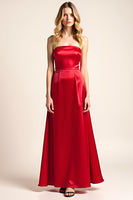 Load image into Gallery viewer, Red Square Neck Satin Backless Long Formal Dress