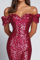 Load image into Gallery viewer, Sparkly Sweetheart Fuchsia Off the Shoulder Sequins Long Formal Dress