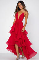 Load image into Gallery viewer, Red A Line V-Neck Pleated Long Chiffon Formal Dress