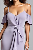 Load image into Gallery viewer, Lilac Cold Shoulder Ruffled Long Formal Dress with Slit