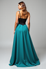 Load image into Gallery viewer, A Line Black Peacock Blue Satin Long Formal Dress