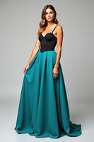 Load image into Gallery viewer, A Line Black Peacock Blue Satin Long Formal Dress