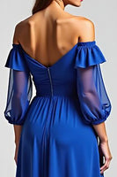 Load image into Gallery viewer, Royal Blue Off the Shoulder High-Low Formal Dress with Half Sleeves