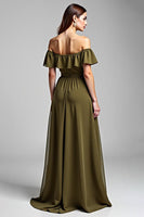 Load image into Gallery viewer, A Line Olive Chiffon Long Formal Dress with Ruffles