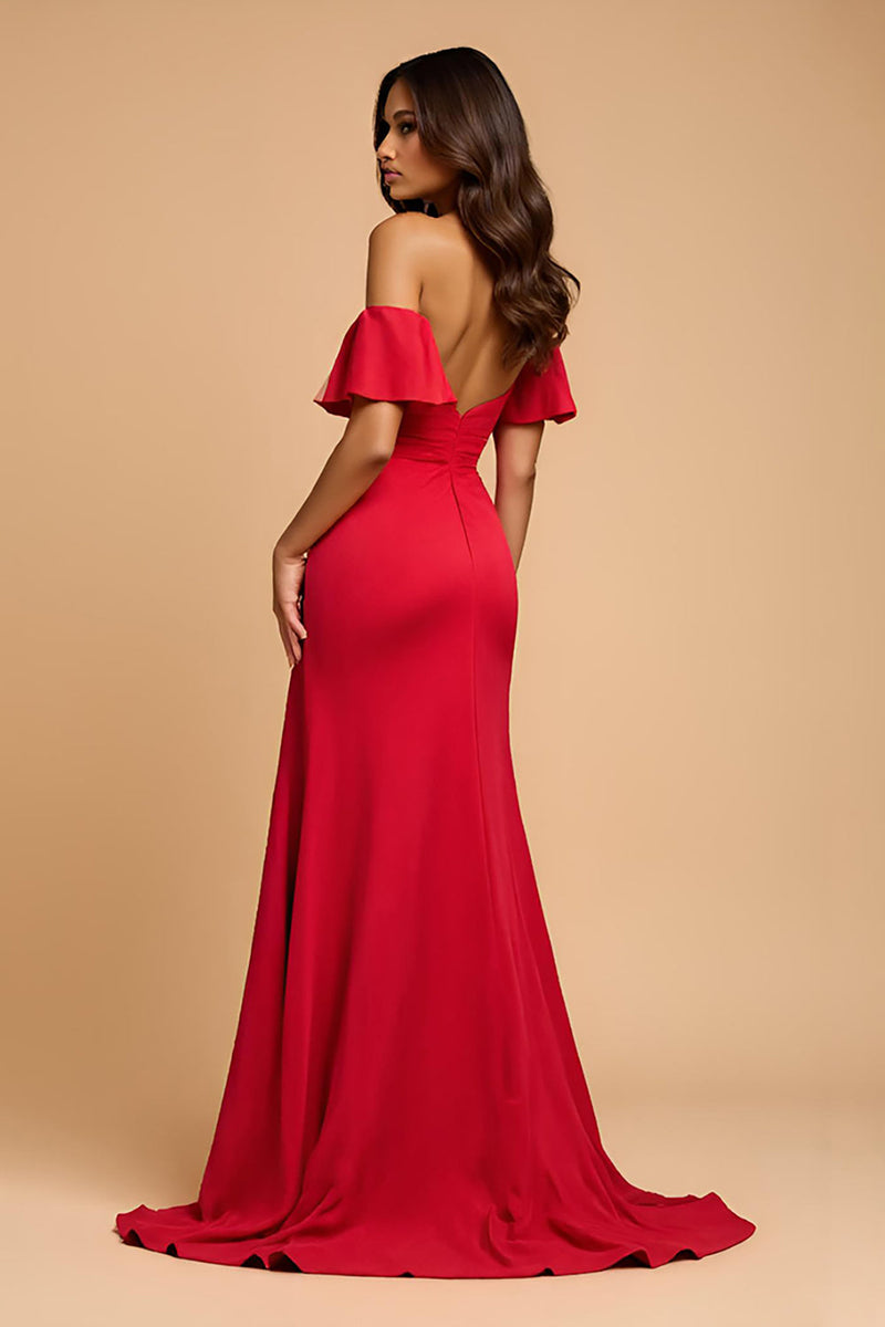 Load image into Gallery viewer, Sweetheart Red A Line Satin Long Formal Dress