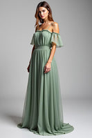 Load image into Gallery viewer, A Line Dusty Sage Cold Shoulder Long Formal Dress