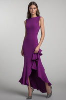 Load image into Gallery viewer, Round Neck Plum Sheath Long Formal Dress