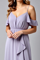 Load image into Gallery viewer, Lilac V-Neck Backless Ruched Long Formal Dress