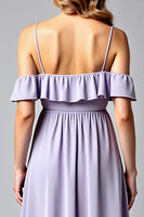Load image into Gallery viewer, Lilac V-Neck Backless Ruched Long Formal Dress