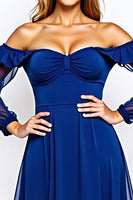 Load image into Gallery viewer, Royal Blue Off the Shoulder Chiffon Short Formal Dress