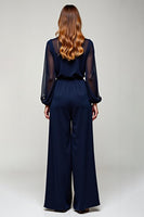 Load image into Gallery viewer, Navy Chiffon V-Neck Long Formal Jumpsuit