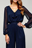 Load image into Gallery viewer, Navy Chiffon V-Neck Long Formal Jumpsuit
