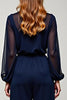 Load image into Gallery viewer, Navy Chiffon V-Neck Long Formal Jumpsuit