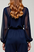 Load image into Gallery viewer, Navy Chiffon V-Neck Long Formal Jumpsuit