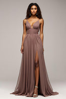 Load image into Gallery viewer, Chiffon Dusk Deep V-Neck Long Formal Dress with Slit