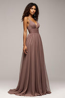 Load image into Gallery viewer, Chiffon Dusk Deep V-Neck Long Formal Dress with Slit