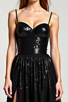 Load image into Gallery viewer, Sparkly Black A Line Long Formal Dress with Slit