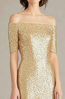 Load image into Gallery viewer, Sparkly Gold Square Neck Sheath Long Formal Dress