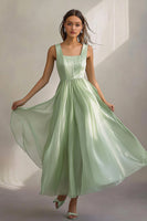 Load image into Gallery viewer, Square Neck Light Green A Line Long Formal Dress