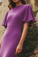 Load image into Gallery viewer, Round Neck Plum Short Sleeves Long Formal Dress