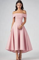 Load image into Gallery viewer, Off the Shoulder Pink A Line Long Formal Dress