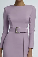 Load image into Gallery viewer, Lilac Round Neck Sheath Short Formal Dress with Long Sleeves