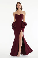 Load image into Gallery viewer, Strapless Burgundy Sheath Long Formal Dress with Slit
