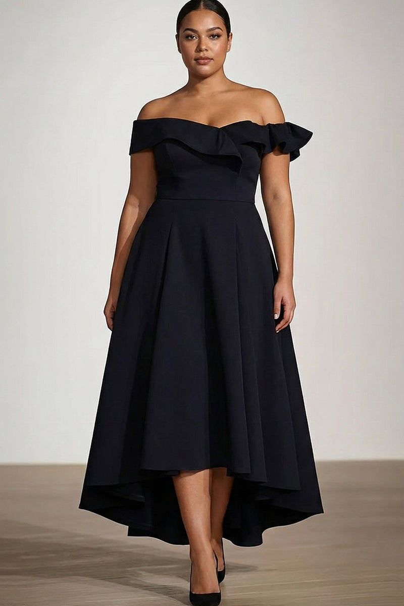 Load image into Gallery viewer, Off the Shoulder Black A Line Long Formal Dress
