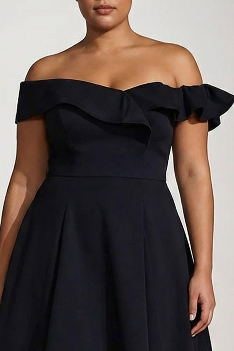 Load image into Gallery viewer, Plus Size Black Off the Shoulder A Line Long Formal Dress