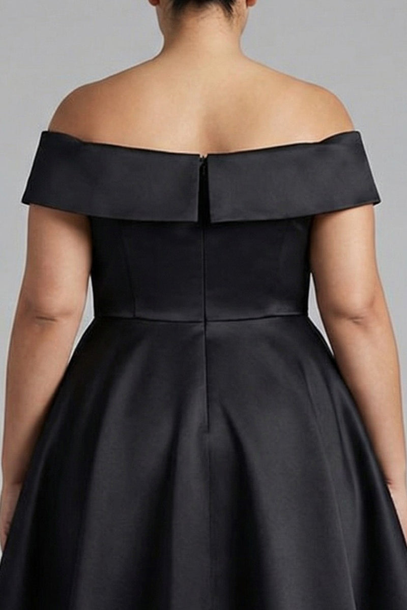 Load image into Gallery viewer, Plus Size Black Off the Shoulder A Line Long Formal Dress