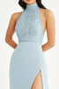 Load image into Gallery viewer, Halter Neck Sky Blue Chiffon Long Formal Dress with Slit