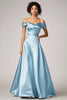 Load image into Gallery viewer, Sky Blue Off the Shoulder Satin Long Formal Dress