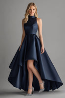 Load image into Gallery viewer, Navy Asymmetrical A Line High-Low Formal Dress