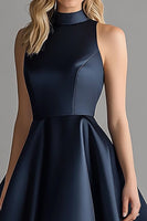Load image into Gallery viewer, Navy Asymmetrical A Line High-Low Formal Dress