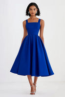 Load image into Gallery viewer, Royal Blue Square Neck A Line Long Formal Dress