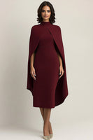 Load image into Gallery viewer, Burgundy High Neck Sheath Long Formal Dress with Shawl