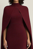 Load image into Gallery viewer, Burgundy High Neck Sheath Long Formal Dress with Shawl